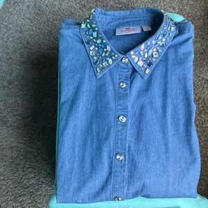 Embellished Gorgeous Jeans Shirt by Quaker Factory
